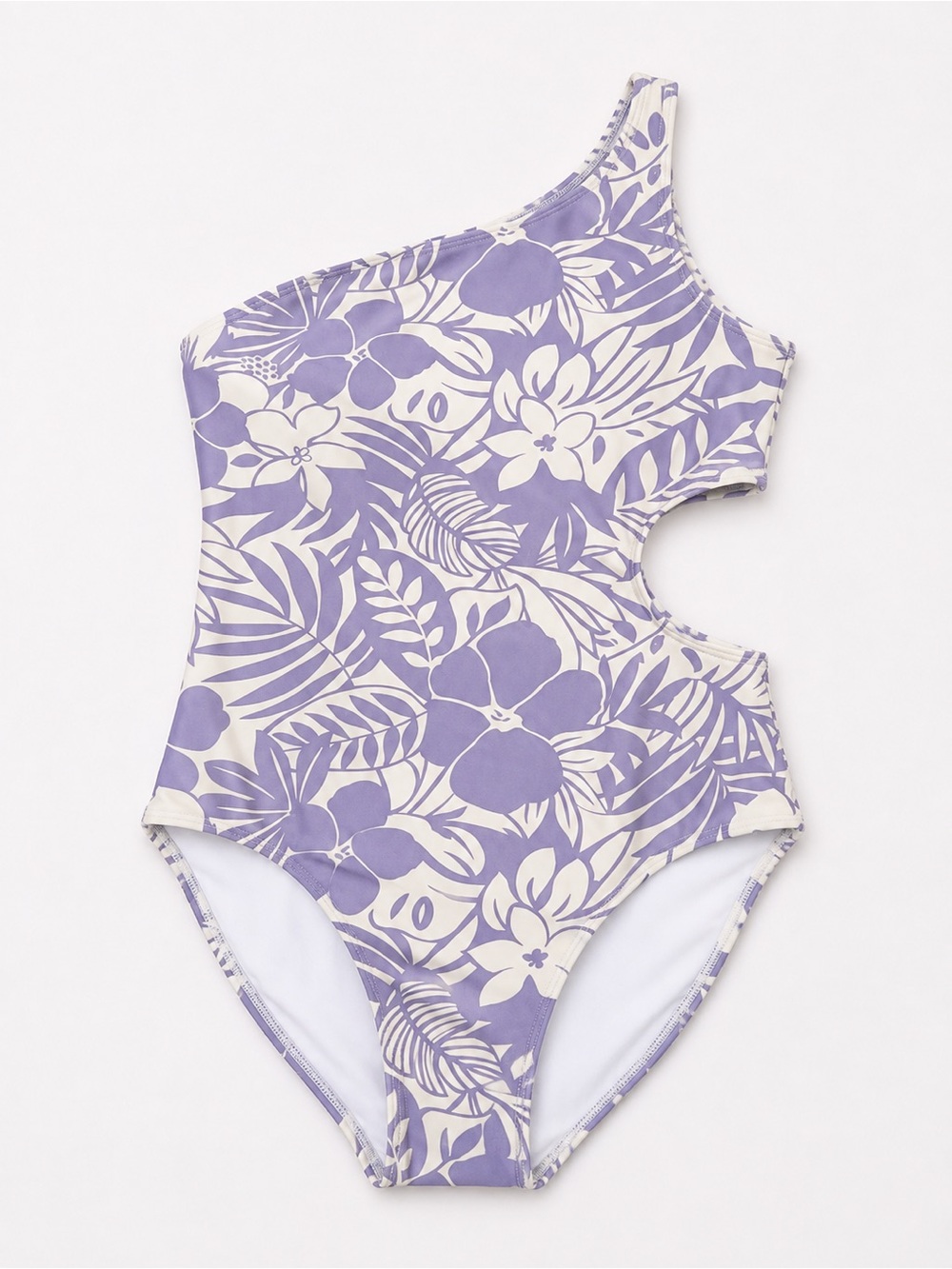 Abercrombie & Fitch One-Shoulder Floral Cutout Swimsuit - Lavender & White
